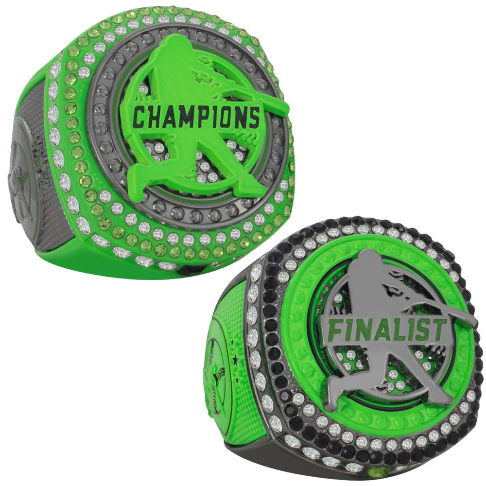 Baseball Neon Green & Gun Metal Rings