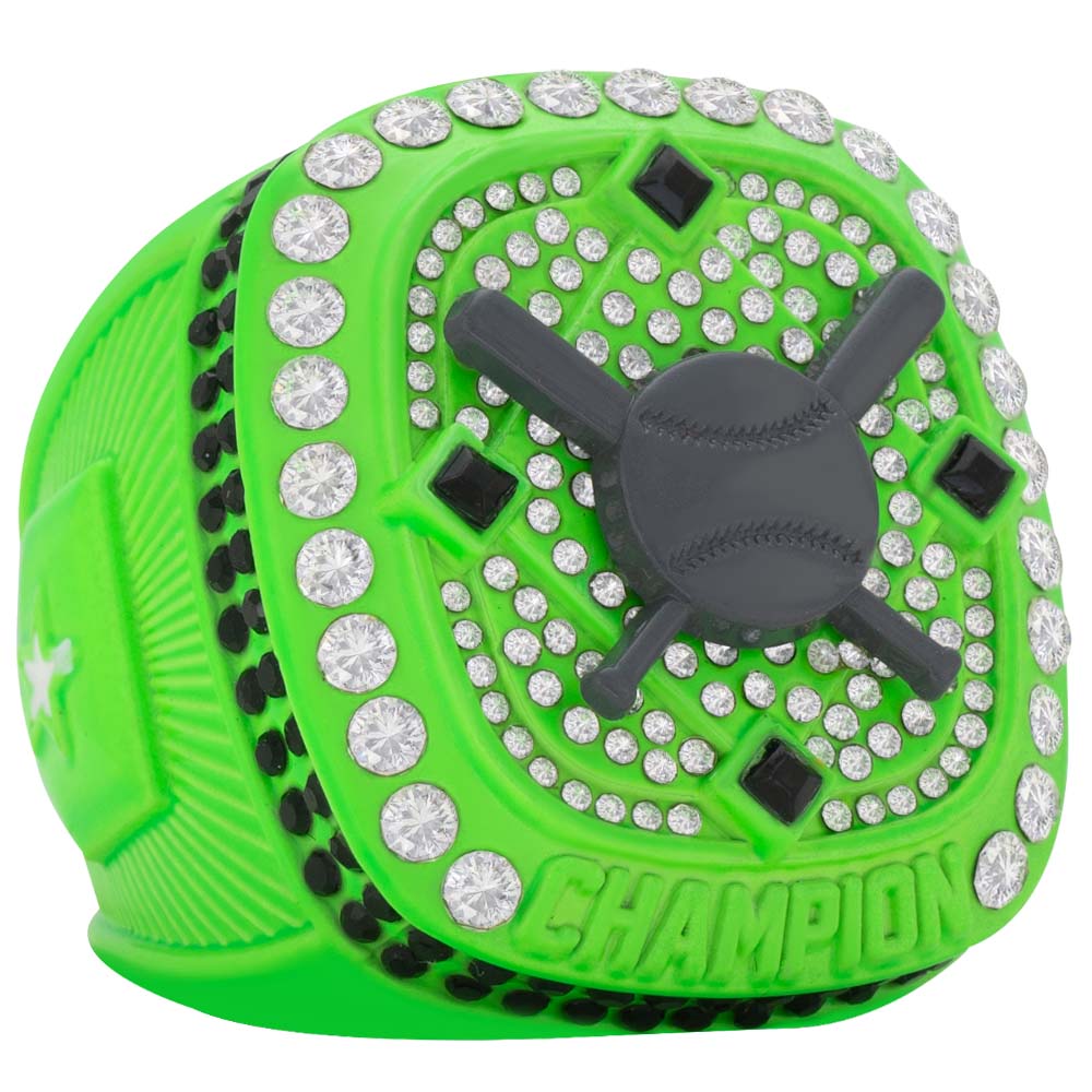 Neon Green & Gray Crossed Bat Style Ring