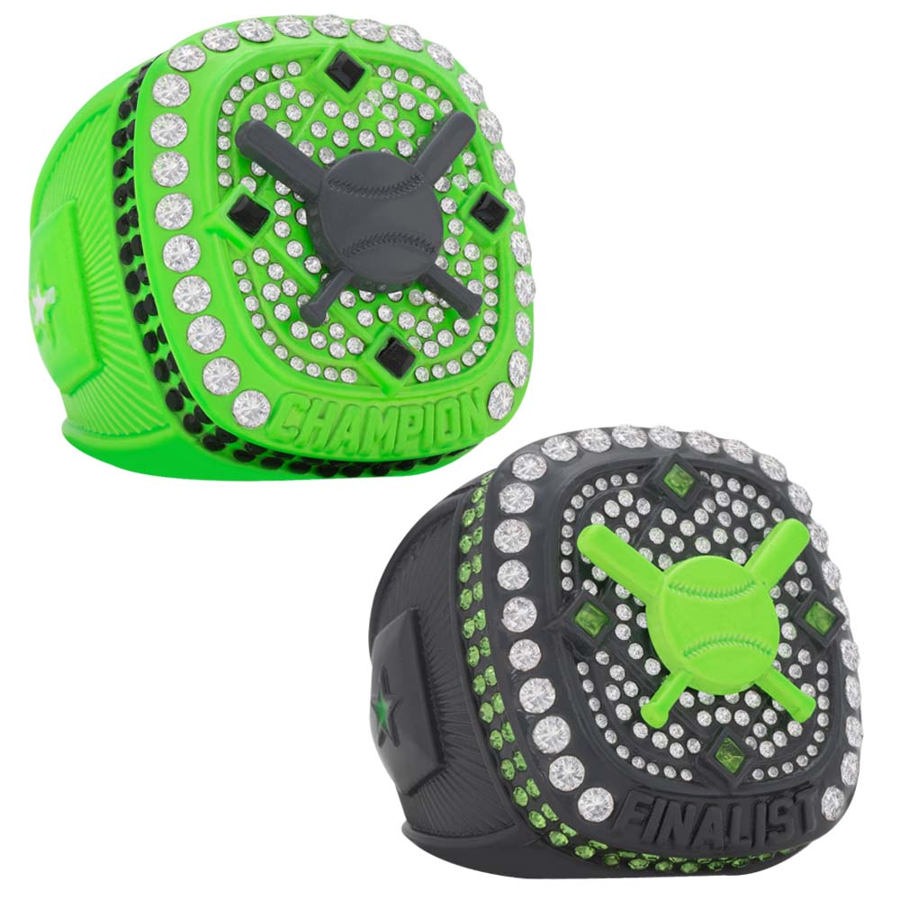 Neon Green & Gray Crossed Bat Style Ring