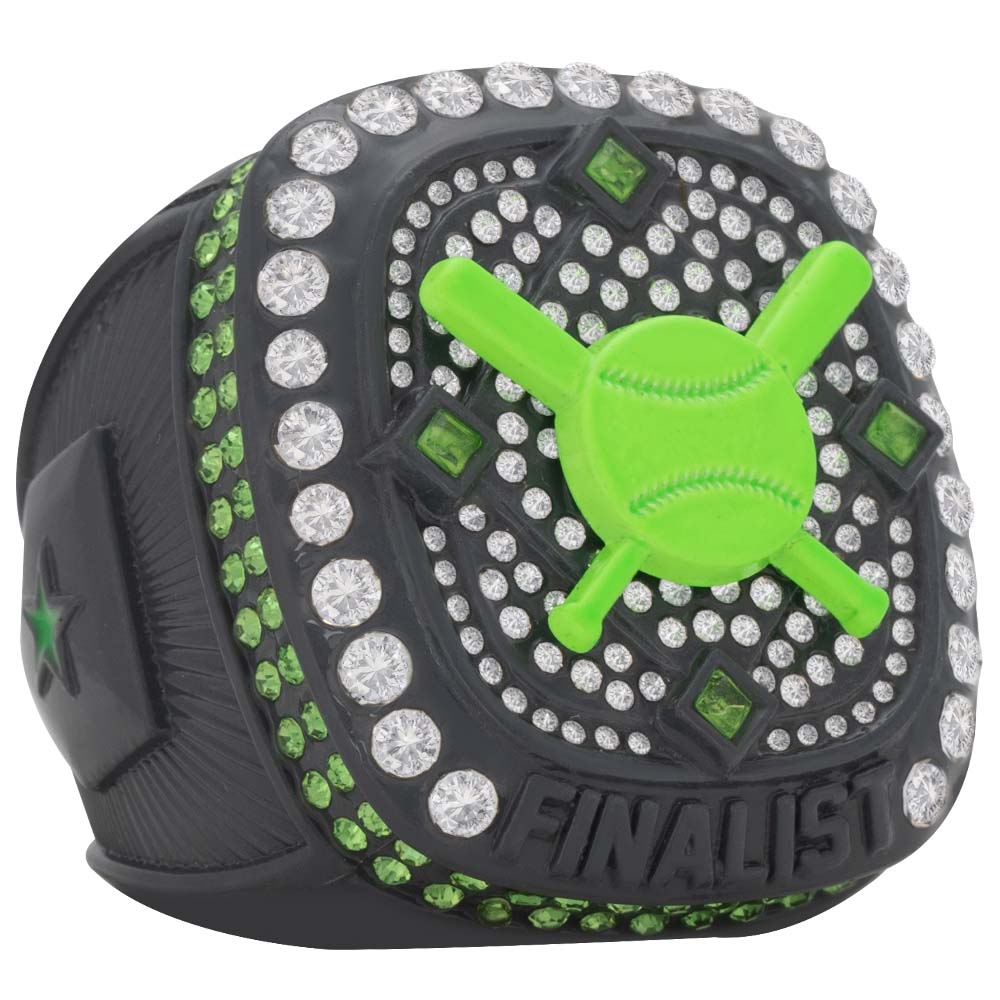 Neon Green & Gray Crossed Bat Style Ring